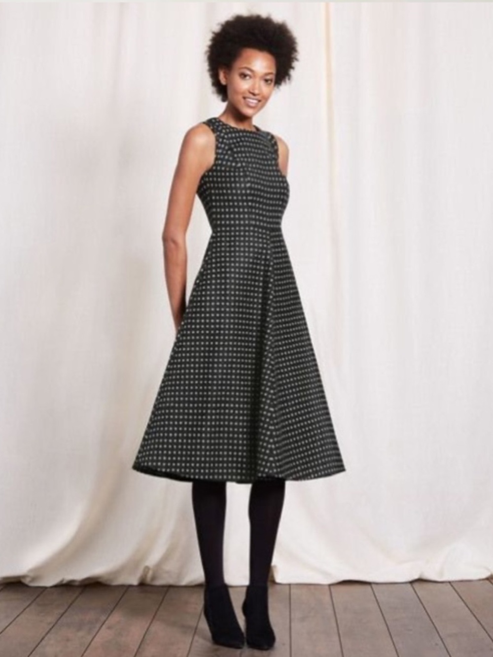 Boden Octavia Sleeveless Fit and Flare Dress, Polka Dot Wool Blend, Size 6